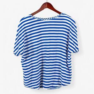 Ellen Tracy Women’s Silk Top Nautical Coastal Breton Stripes Seaside Casual 14